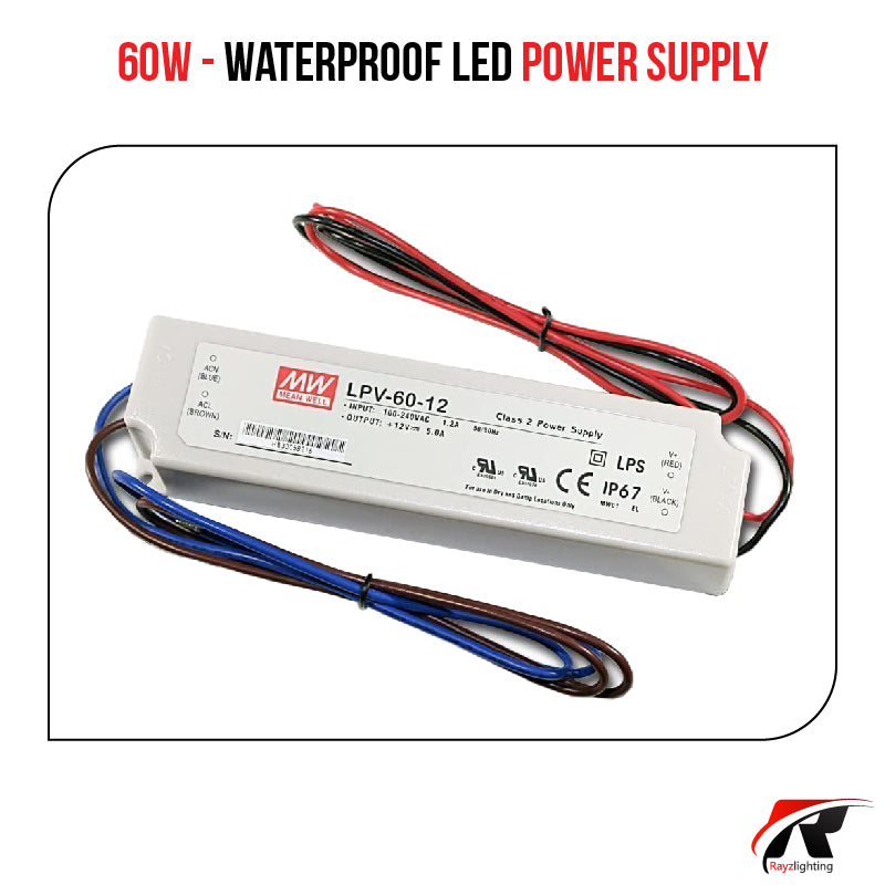 Waterproof LED Power Supply - 12V 60W IP67