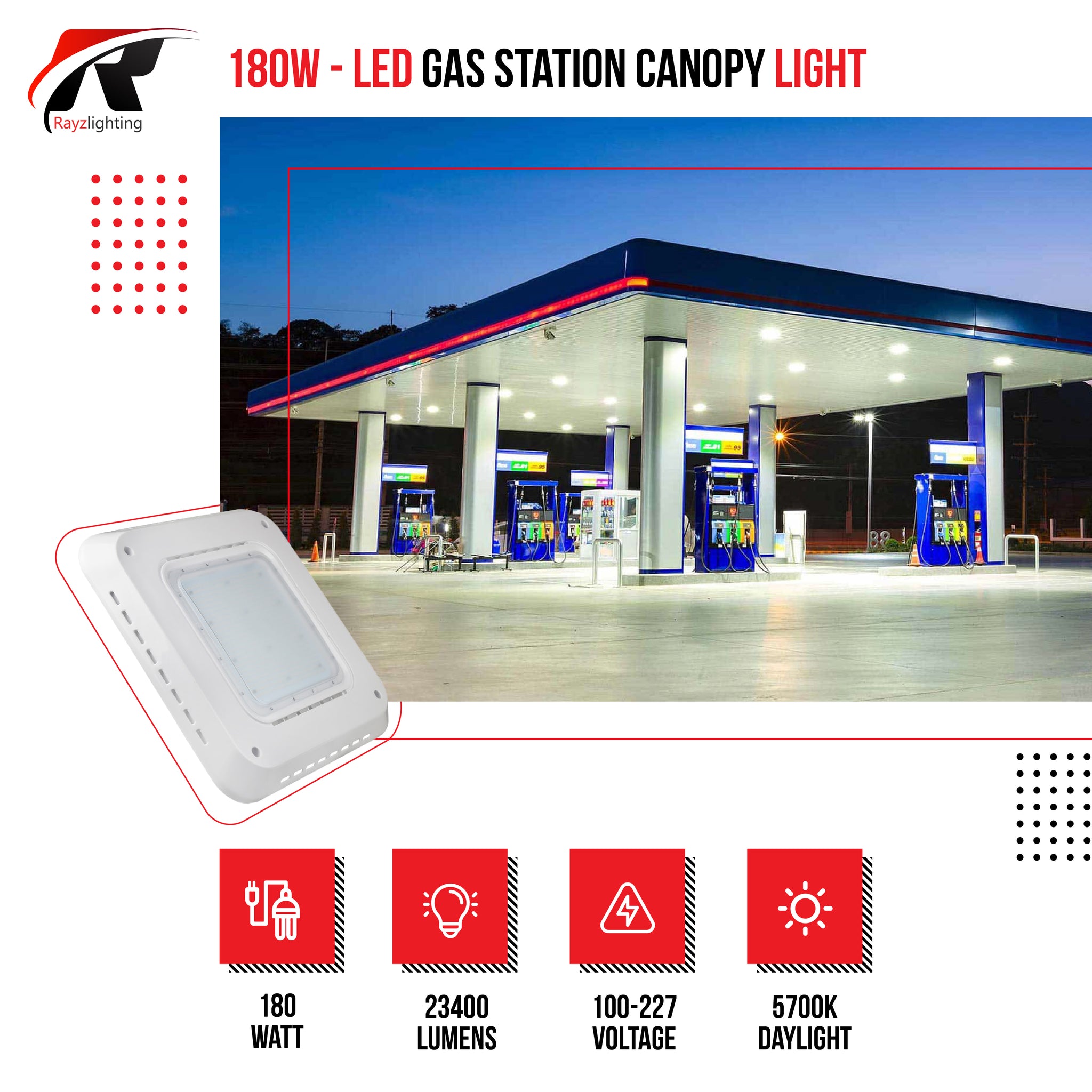 Led Gas Light 180W - LED Canopy Gas Station and Parking Garage Light